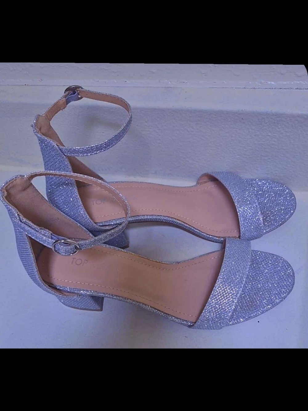 Women’s Silver Glitter Ankle-Strap Block Heels
